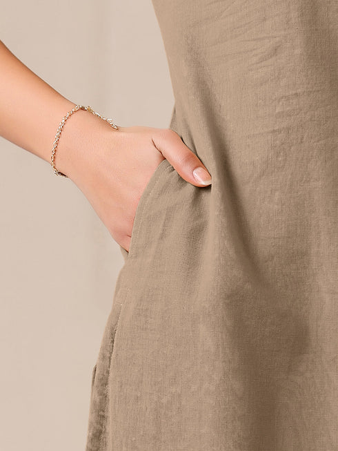 Beige Cotton Solid Straight Kurta